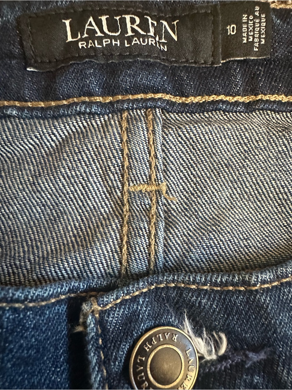 Lauren Ralph Lauren Patchwork Blue Jeans 10 Patch Lace Plaid Tapered Ankle Y2K - Picture 6 of 8